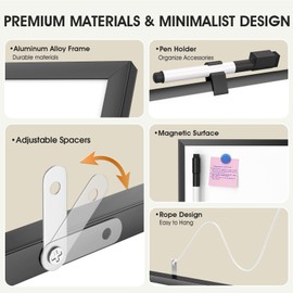 MaxGear MaxGear Dry Erase Calendar Board 24" x 18" Magnetic Monthly Double-Sided Calendar Whiteboard with Black Aluminum Frame for Wall, Classroom, and Office Use