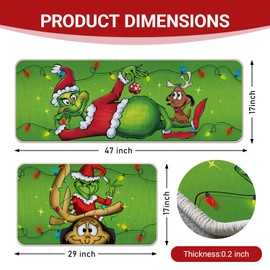 Pycat Christmas Kitchen Rugs Set of 2, Green Xmas Max Dog Kitchen Mats Decor, Funny Holiday Floor Door Mat Home Decorations -17x29 and 17x47 Inch