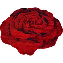 Rose Rug 5ft Round Area Rugs Cute Plush Flower Shaped Rug Circle Girly for Bedroom Floor Living Room Carpet 304 Red