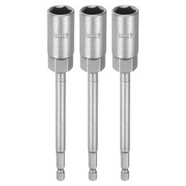 sourcing map 3pcs Nut Driver Drill Bit 14mm Metric Impact Socket 1/4" Hex Shank 6" (150mm) Extra Long 6-Point Sockets Quick-Change CR-V Steel Bolt Setter for Power Drill Drivers