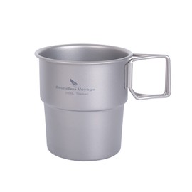 Boundless Voyage 8.5 fl oz (250 ml) Titanium Cup, Folding Handle, Ultra Lightweight, With Lid, Single Layer Construction, Stackable, Direct Heating, Storage Bag Included (Cup-Ti3050D)