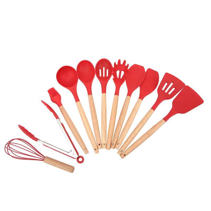 12 PCS Kitchen Cooking Utensils Set Ergonomic Wooden Handle Silicone