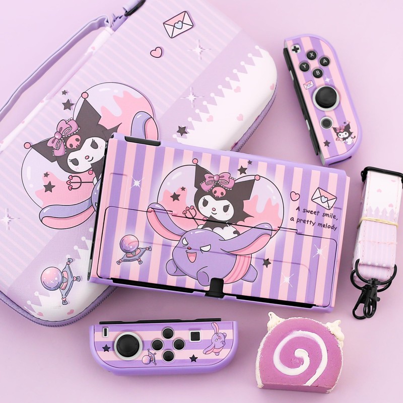 HYPERCASE Cute Switch OLED Carrying Bag Purple Bunny for Console&Accessories,