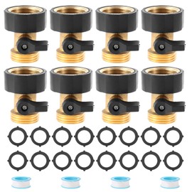 ETERMETA 8 Pack Heavy Duty Brass Shut Off Valve Garden Hose Connector, Water Hose Shut Off Valve 3/4, Garden Hose Shut Off Valve 1 Way with Extra Pressure Washers