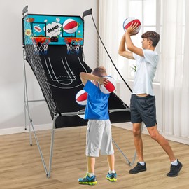 Giantex Foldable Basketball Arcade Game, 8 Game Options, Electronic Double Shot 2 Player w/ 4 Balls and LED Scoring System, Indoor Basketball Game for Kids, Adult