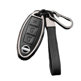 Happyit Zinc Alloy Leather Car Key Cover Cases for Nissan Cube Juke Versa Note X-Trail Qashaqai Sunny Juke Altima TIIDA Murano Maxima 2/3/4 Buttons (Black+2B)