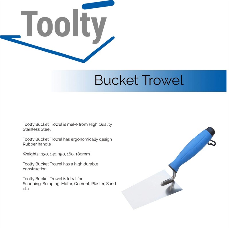 Toolty Stainless Steel Bucket Trowel - 140mm - Rubber Handle