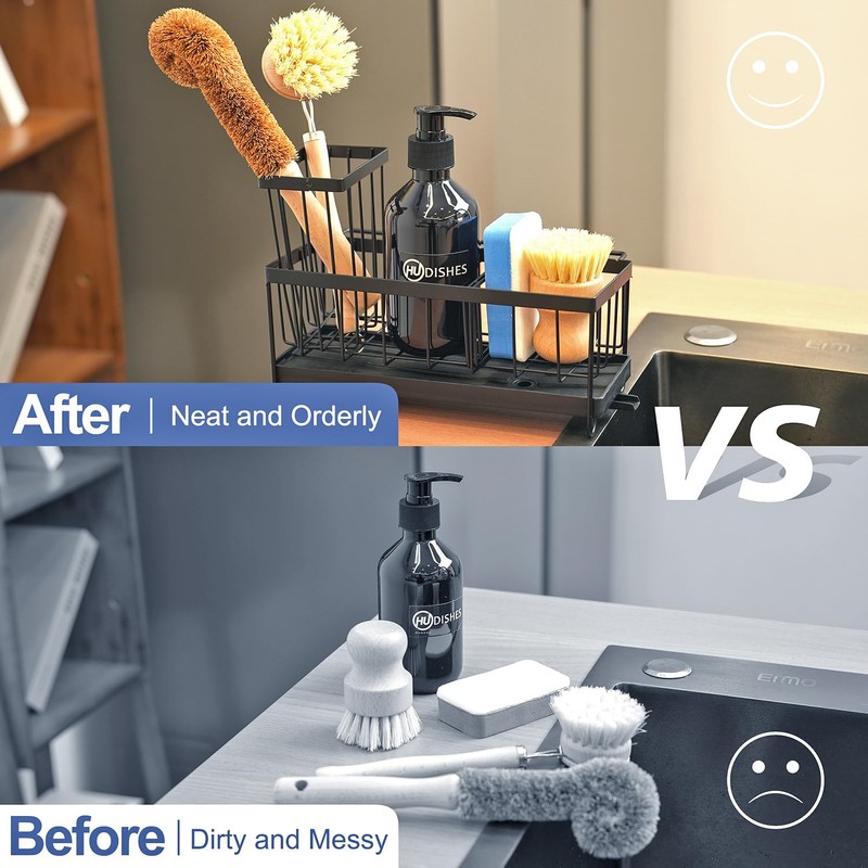 HomeUp Carbon Steel Kitchen Sink Caddy Rustproof Self Draining Sponge