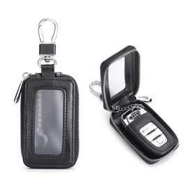 TTPSRY Premium Leather Car Key Zipper Case for Men & Women, Vintage Elegant Universal Remote Key Holder, Durable Stylish Car Key Protector(Black)