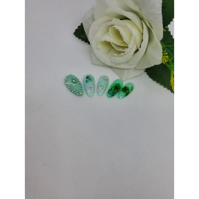 Forest Butterfly Handmade Nail Tips - Long Round / 숲속나비