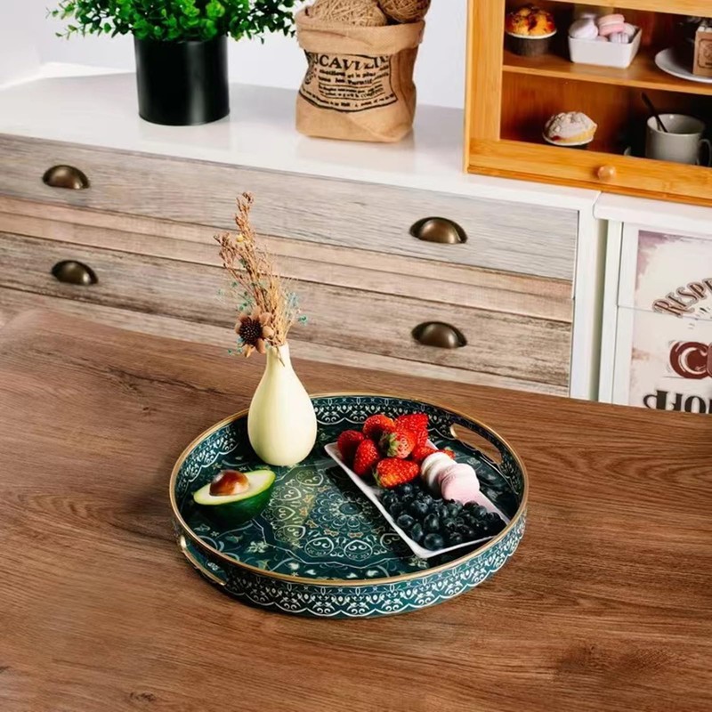 Fuukou Round Serving Tray with Handles - Round Ottoman Tray