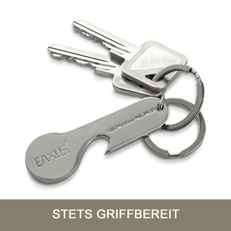 Eaxus® Stainless Steel Shopping Trolley Token with Key Ring, Silver