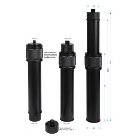Photecs Pro-S Tripod Extension, Adjustable Mini Monopod 23.5 cm, Camera Handle, Telescopic Handheld Tripod with 3/8 Inch Internal Thread and 1/4 Inch Male Thread, with Thread Adapter 1/4 Inch to 3/8