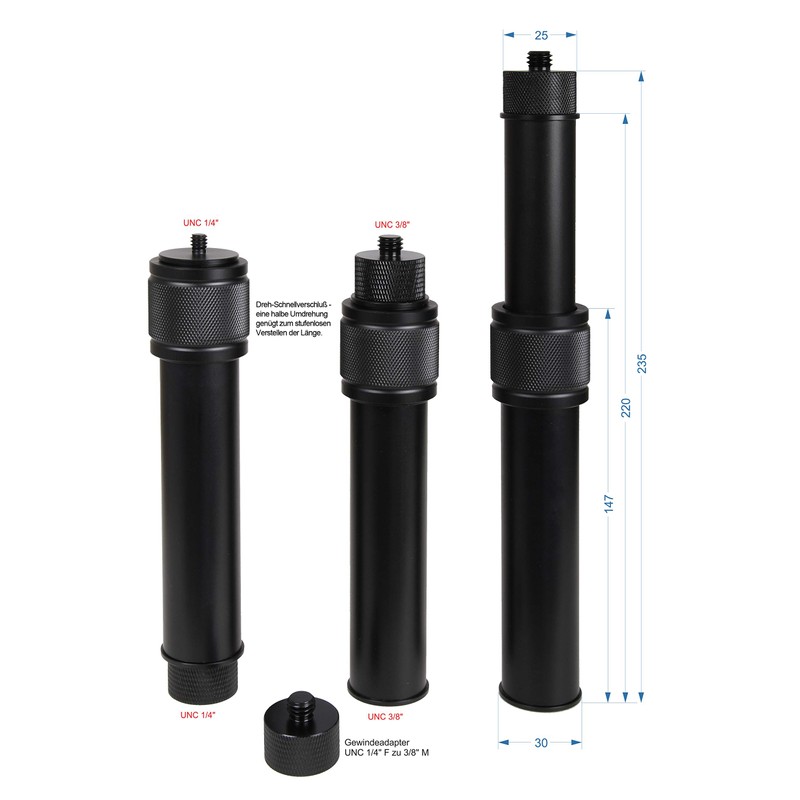 Photecs Pro-S Tripod Extension, Adjustable Mini Monopod 23.5 cm, Camera