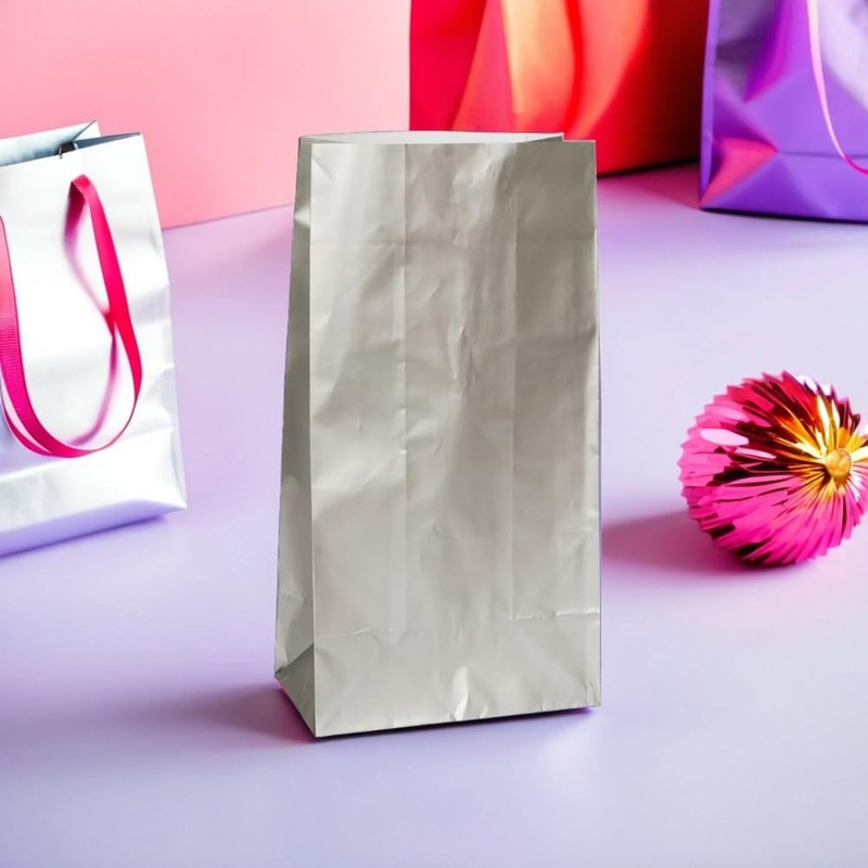 Sparkling Silver Metallic Paper Party Bags - (Pack of 10)