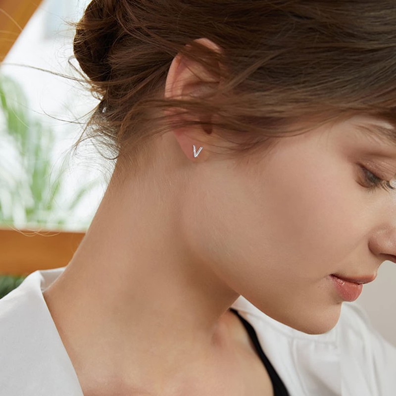 FOCALOOK Women's Cubic Zirconia Letter Stud Earrings 925 Silver 26