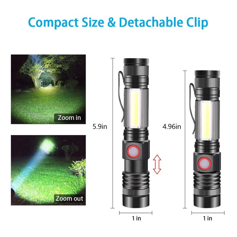 iToncs LED Rechargeable, Super Bright Magnetic Flashlight with COB Work