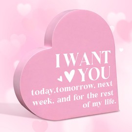 Valentines Day Gifts for Her Him Desk Decor Romantic Wedding Anniversary Birthday I Love You Gifts for Men Women Couple Wife Husband Boyfriend Girlfriend Heart Wooden Decorations Sign