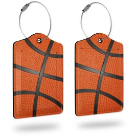 2 Pack Luggage Tags for Suitcases,Basketball Luggage Tag,Leather Stainless Steel Loop Label Tag for Women Men Girls Travel Bag Suitcase