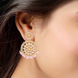 Aheli Ethnic Indian Traditional Faux Kundan Round Chandbali Dangle Earrings Wedding Party Wear Fashion Jewelry Gift for Women