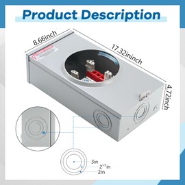 Relaxweex 200a, 5 Jaw Meter Base Meter Socket, 600v 1 Phase 3 Wire Ringless Type, with Horn Bypass, Suitable for Overhead/Underground Feed (17.3 x 8.7 x 4.7 Inch)