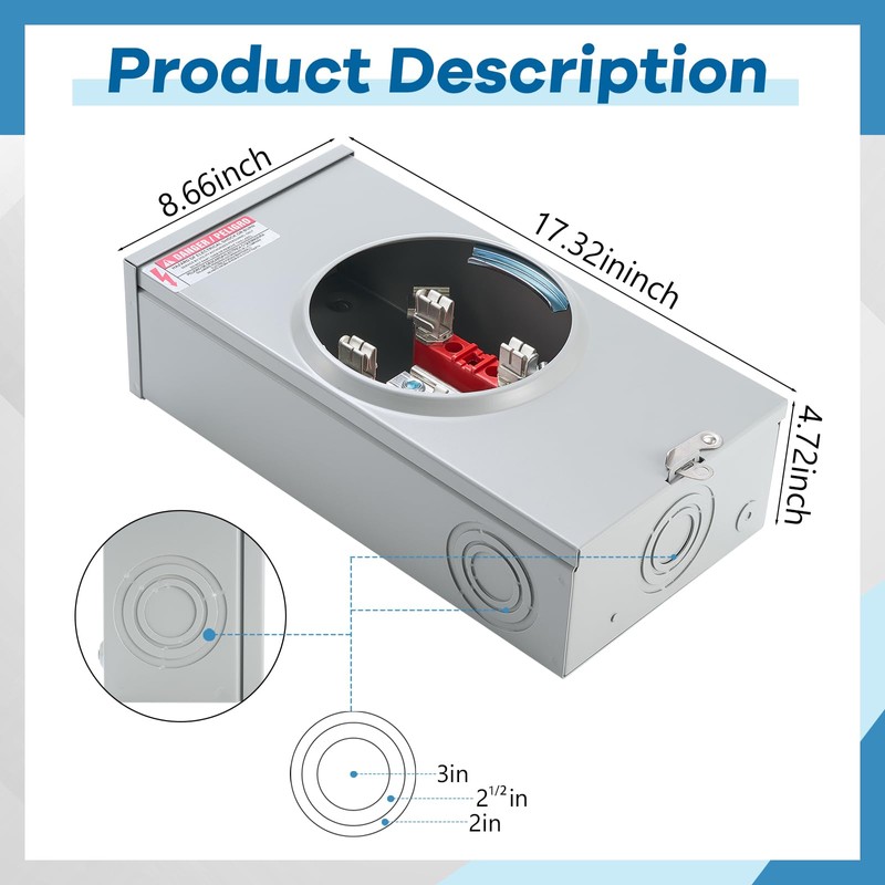 Relaxweex 200a, 5 Jaw Meter Base Meter Socket, 600v 1