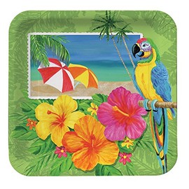 Creative Converting 8 Count Square Paper Dinner Plates, Tropical Vacation