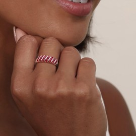 AGRULE 7 Row Ruby Wedding Band Sterling Silver Bezel Set 0.9 Cttw Birthstone Eternity Rings for Women Red Stone Ring Size 6