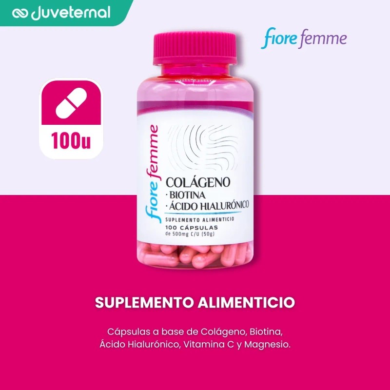 Fiore Femme Colgeno, Biotina Y cido Hialurnico, 100 Cps. Sin