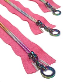 Plush Addict Rainbow Teeth Zip for Sewing with Metal Ring Puller, Use for Haberdashery, Upholstery or Craft Projects - Pink - 6inch / 15cm