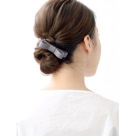 VINGTAINE H-999-GY Simple Grosgrain Ribbon Barrette, Elegant Office, Daily Hair Clip, Hair Accessory