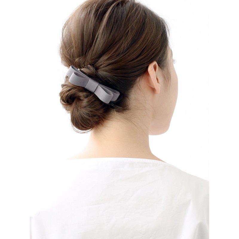 VINGTAINE H-999-GY Simple Grosgrain Ribbon Barrette, Elegant Office, Daily Hair