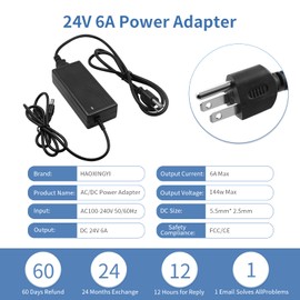 24V 6A 144W Power Adapter 100-240V Power Supply Adapter 24V Volt AC DC Power Supply with 5.5mm×2.1mm DC Output Jack 24V Led Power Supply for 5050,3528 LED Strip Light CCTV Security System