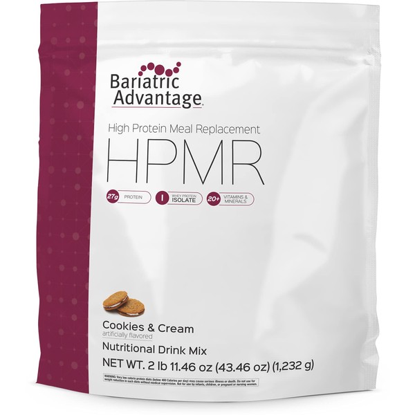 Bariatric Advantage High Protein Meal Replacement Drink Mix, Protein Powder Whey Isolate for Gastric Bypass and Sleeve Gastrectomy Patients, 27g Protein, Lactose Free - Cookies & Cream, 28 Servings