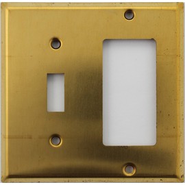 Raw Unfinished Brass 2 Gang Wall Plate - 1 Toggle Switch 1 GFI/Rocker Opening