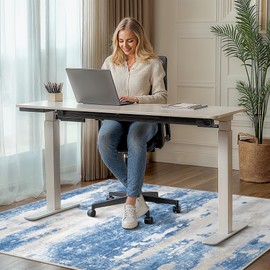 Office Chair Mat for Hardwood Tile Floor, Abstract 36"X 48" Desk Mats for Office Chair on Rolling Chairs Carpet, Desk Anti-Slip 1/5" Thick Rug for Computer Chair, Thin Low-Pile Floor Mat, Blue Cream