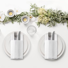 MORGIANA - Paquete de 100 servilletas de bolsillo blanco, servilletas de tacto de lino con bolsillo integrado, toallas de papel desechables como tela para invitados, para bodas, Navidad, Acción de Gracias, cumpleaños o eventos