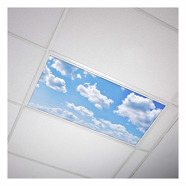 OCTO LIGHTS Decorative Fluorescent Light Covers - 2x4ft (22.38in x 46.5in) Light Covers for Classrooms & Offices - Improves Focus, Reduces Headaches & Provides Fluorescent Relief - Cloud 001
