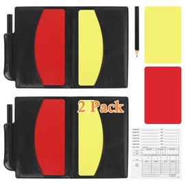 Soccer Referee Card Set, Red and Yellow Warning Cards with Record Paper, Pencil, Card Storage Wallet, Soccer Referee Kit for Football Matches, Training, Sports Games (2 Pack Cards)