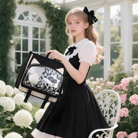 TINYAT Kawaii Ita Backpack for School Cute Backpack for Girls Pin Display Bag Aesthetic Cat Backpack Crossbody for Anime Y2K