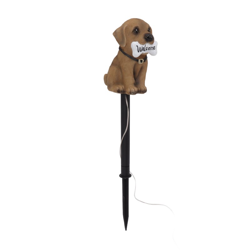 LED Solar Garden Light Puppy Dog Statue Welcome Lamp Solar