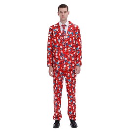 Padama Christmas Suit for Men Ugly Funny Party Costume Adult, Xmas Story Men's Jacket Outfit with Tie and Pants