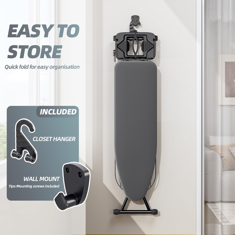 KINGBOARD Ironing Board, Compact Iron Board Full Size with Extra