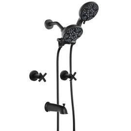 KAPHOME 2 Handle Shower Faucet Set with Handheld Shower Head,Dual 2 in 1 Shower Head System with Tub Spout,2 Knobs Tub and Shower Faucet Set with Valve,Wall Mounted Shower Combo Set,Matte Black,3A3MK