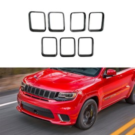 7PC of Gloss Black Front Grill Rings Inserts Compatible with Jeep Grand Cherokee Trackhawk SRT 2017-2021 (Grille Ring-Black)