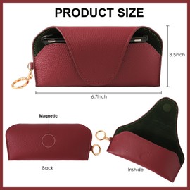 KEVANCHO Leather Sunglass Holder for Car with Detachable Visor Clip, Travel Sunglasses Case with Clip, Portable Eyeglasses Case Glasses Organizers and Storage (Red)