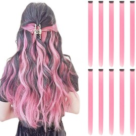 RINBOOOL Colored Hair Extensions Clip in, Light Pink 10 Pieces 22 Inch, for Women Play Highlights, Synthetic