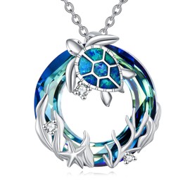 YFN Turtle Chain Sterling Silver Crystal Turtle Pendant Necklaces Ocean Jewellery Gift for Her Mum Wife Friends Crystal Necklace for Women, Sterling Silver, Cubic Zirconia Opal