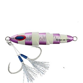 OCEAN CAT 1 PC Slow Fall Pitch Fishing Lures Sinking Lead Metal Flat Jigs Jigging Baits with Hook for Saltwater Fishing 5 Colors 160G/200G/250G/300G (Purple, 200g(7oz))