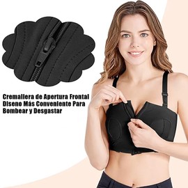 Sujetador de Bombeo Manos Libres, Brasier Mujer para Lactancia Ajustable, Inalámbrico, Cómodo, con Cremallera Frontal para la Mayoría de los Extractores de Leche Durante Todo el Día, M (Negro)